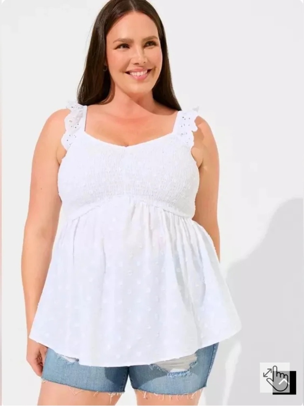 Torrid Size 4X White Smocked Textured Polka Dot Eyelet Ruffle Strap Blouse Top